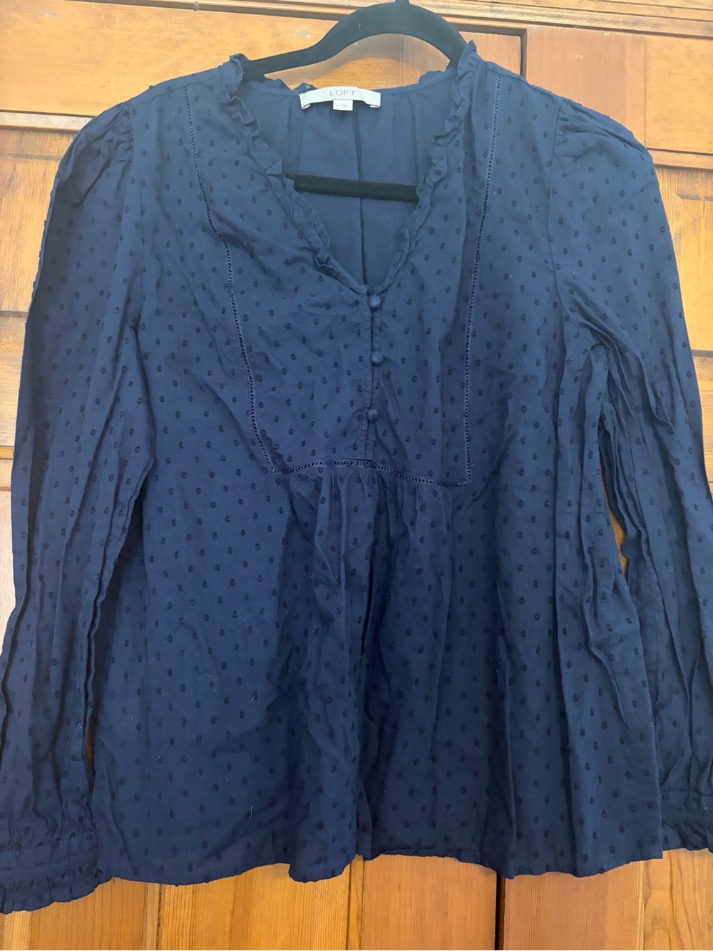 LOFT Navy Swiss Dot Peasant Blouse